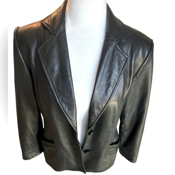 Preston & York Vintage Black Lamb Skin Leather Blazer Suit Jacket Coat MP - Picture 3 of 14